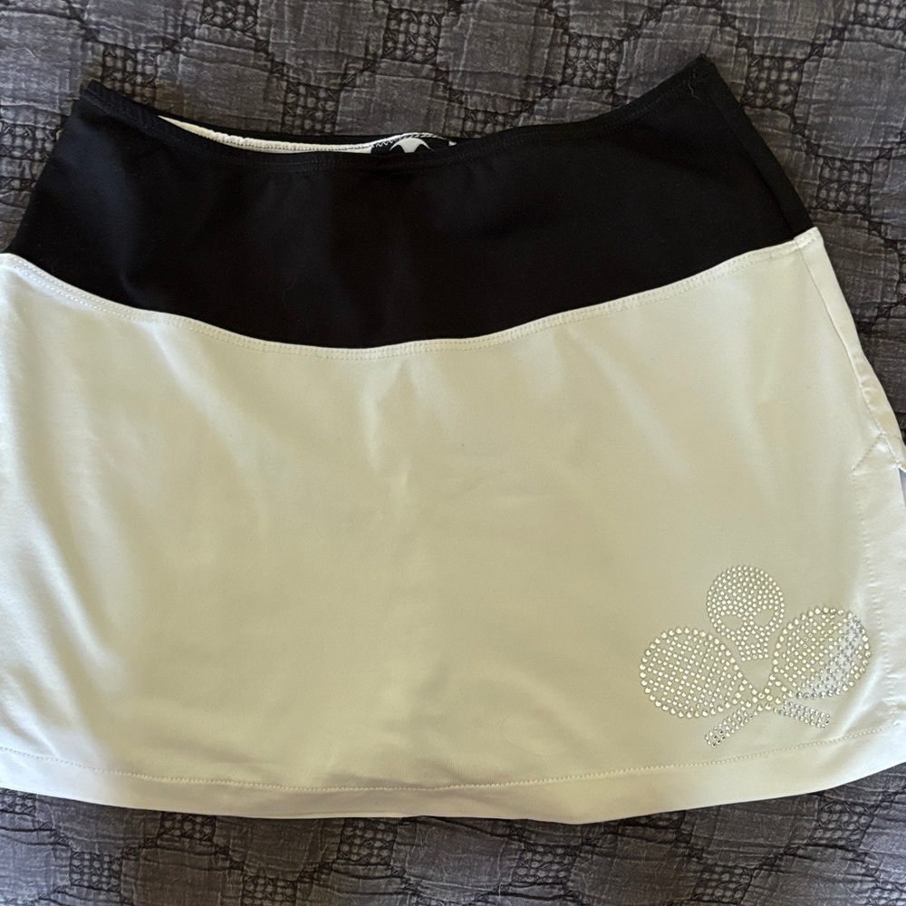 Black and White Mini Skirt with Rhinestone Tennis Motif